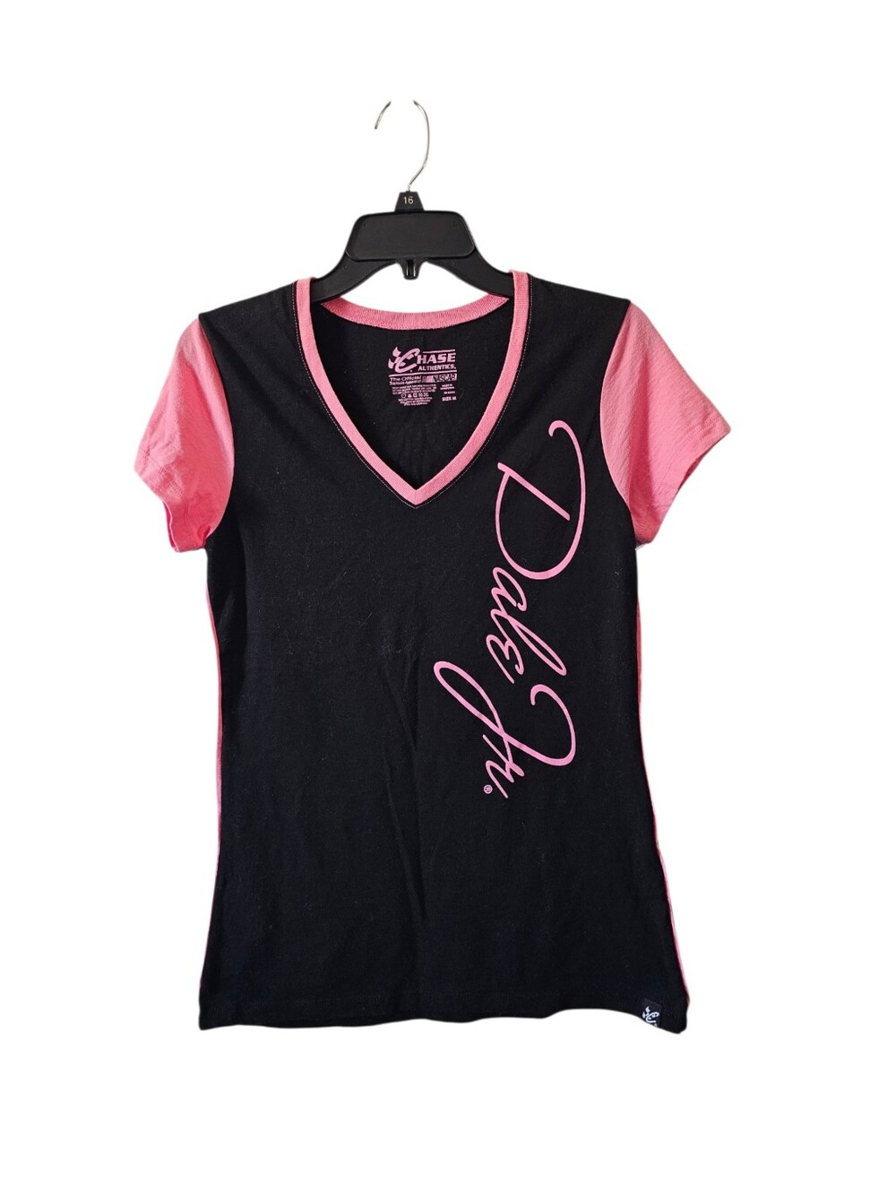 Dale Earnhardt Jr NASCAR Womens Medium Shirt Black Pink Chase Authentics Vintage